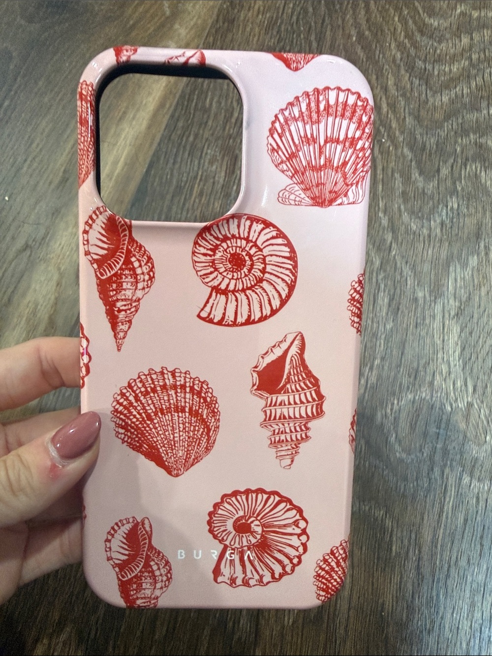Burga seashell Pink and red iPhone 15 pro max Case with Red Seashell Pattern